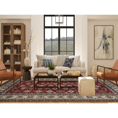 Kazak Wool Hand Knotted Rug Red White 9.0X12.0 -O078082