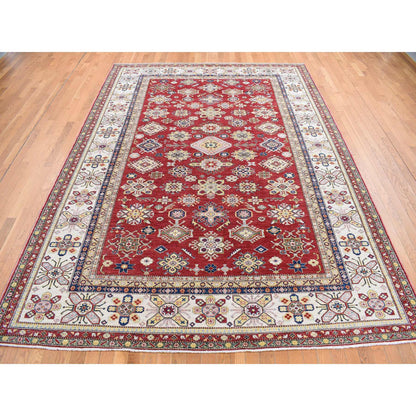 Kazak Wool Hand Knotted Rug Red White 9.0X12.0 -O078082