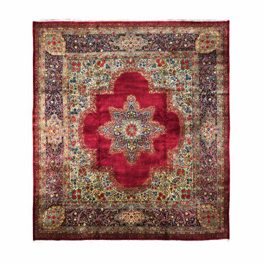 Antique Wool Hand Knotted Rug Red Black 11.8X13.2 -O078084