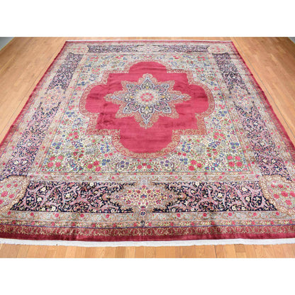 Antique Wool Hand Knotted Rug Red Black 11.8X13.2 -O078084