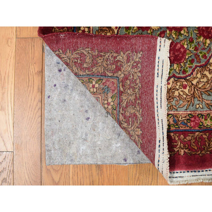 Antique Wool Hand Knotted Rug Red Black 11.8X13.2 -O078084