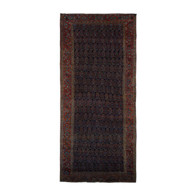 Antique Wool Hand Knotted Rug Blue Red 7.1X16.3 -O078088