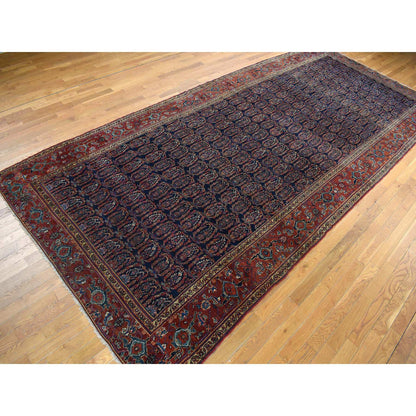 Antique Wool Hand Knotted Rug Blue Red 7.1X16.3 -O078088
