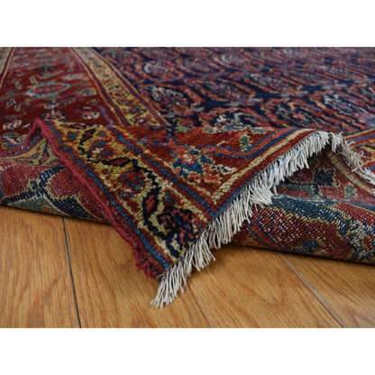 Antique Wool Hand Knotted Rug Blue Red 7.1X16.3 -O078088