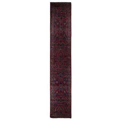 Antique Wool Hand Knotted Rug Red Blue 2.2X13.1 -O078090