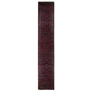 Antique Wool Hand Knotted Rug Red Blue 2.2X13.1 -O078090