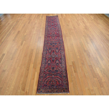 Antique Wool Hand Knotted Rug Red Blue 2.2X13.1 -O078090