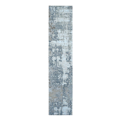Modern and Contemporary Wool Hand Knotted Rug Blue No Border 2.6X12.1 -O078093