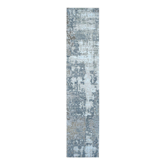 Modern and Contemporary Wool Hand Knotted Rug Blue No Border 2.6X12.1 -O078093