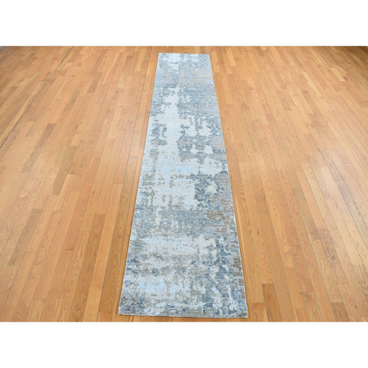 Modern and Contemporary Wool Hand Knotted Rug Blue No Border 2.6X12.1 -O078093