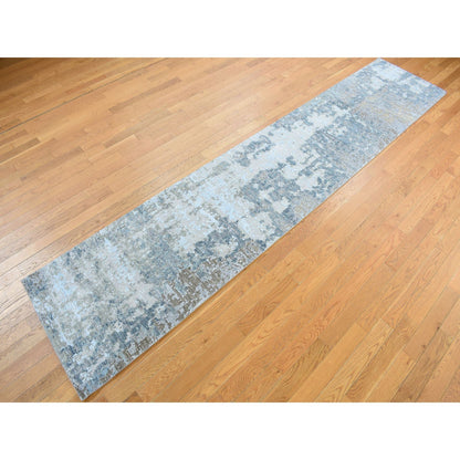 Modern and Contemporary Wool Hand Knotted Rug Blue No Border 2.6X12.1 -O078093