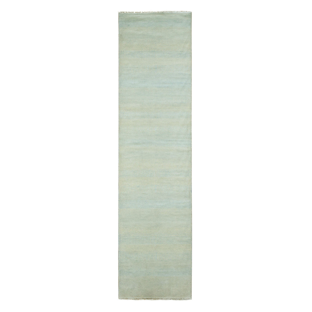 Blue 2'6" x 9'10" Modern and Contemporary Hand knotted Wool/Silk Rug - Sku: O078094