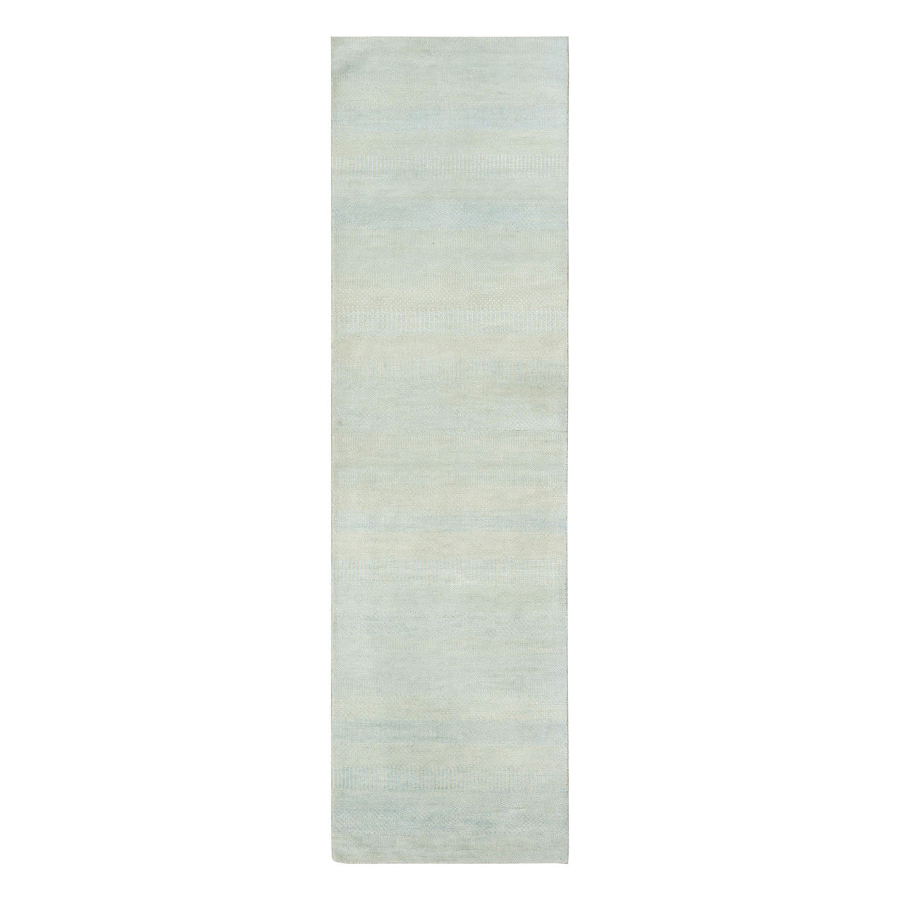 Blue 2'8" x 9'5" Modern and Contemporary Hand knotted Wool/Silk Rug - Sku: O078095