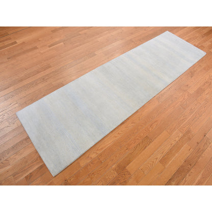 Modern and Contemporary Wool & Silk Hand Knotted Rug Blue No Border 2.8X9.5 -O078095