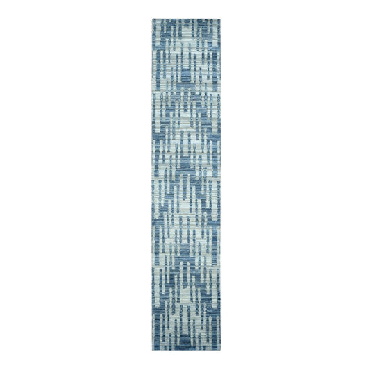 Modern and Contemporary Wool & Silk Hand Knotted Rug Blue No Border 2.6X12.3 -O078096