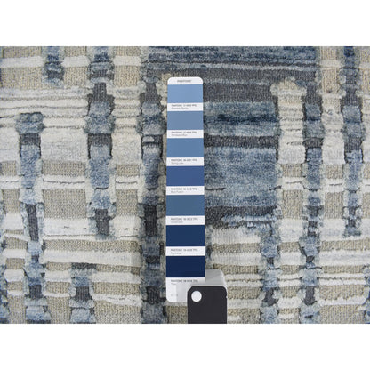 Modern and Contemporary Wool & Silk Hand Knotted Rug Blue No Border 2.6X12.3 -O078096