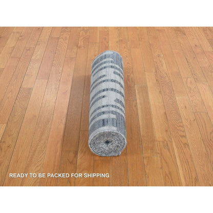 Modern and Contemporary Wool & Silk Hand Knotted Rug Blue No Border 2.6X12.3 -O078096