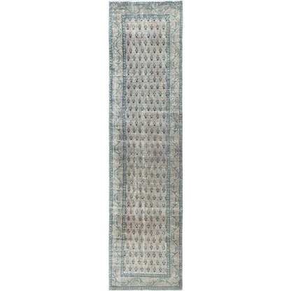 Overdyed & Vintage Wool Hand Knotted Rug Brown 3.2x12.6 -O0780