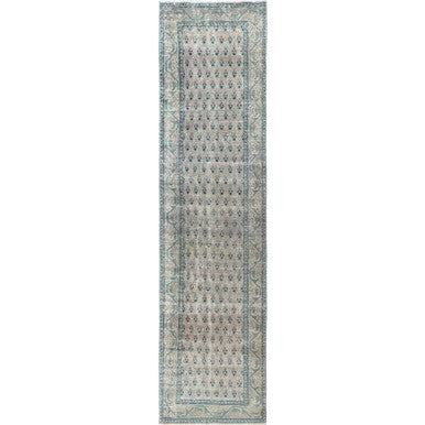 Overdyed & Vintage Wool Hand Knotted Rug Brown 3.2x12.6 -O0780