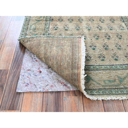 Overdyed & Vintage Wool Hand Knotted Rug Brown 3.2x12.6 -O0780