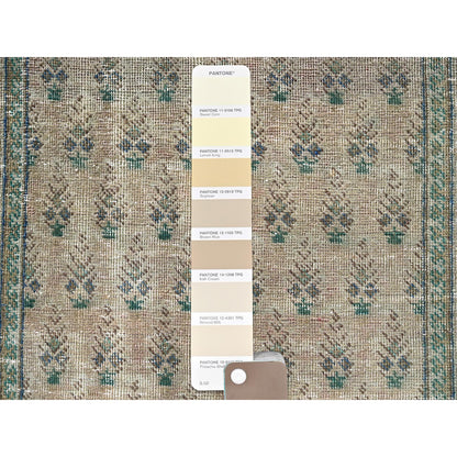 Overdyed & Vintage Wool Hand Knotted Rug Brown 3.2x12.6 -O0780