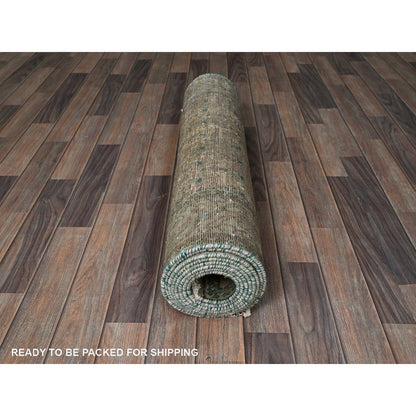 Overdyed & Vintage Wool Hand Knotted Rug Brown 3.2x12.6 -O0780