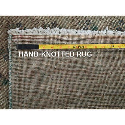 Overdyed & Vintage Wool Hand Knotted Rug Brown 3.2x12.6 -O0780