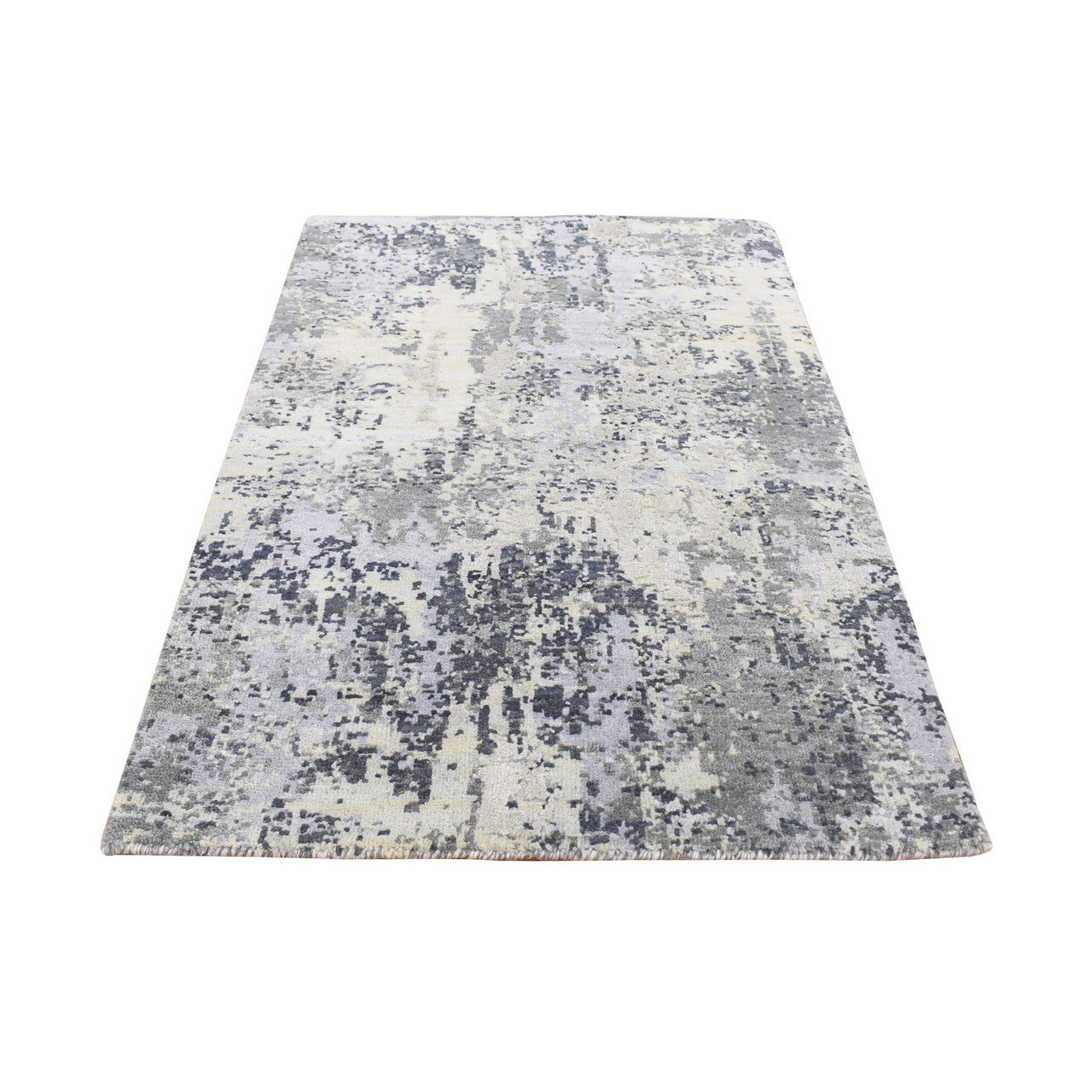 Ivory 2'1" x 3'0" Modern and Contemporary Hand knotted Wool/Silk Rug - Sku: O078102
