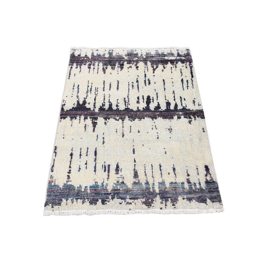 Modern and Contemporary Wool & Sari Silk Hand Knotted Rug Grey No Border 2.0X3.2 -O078104
