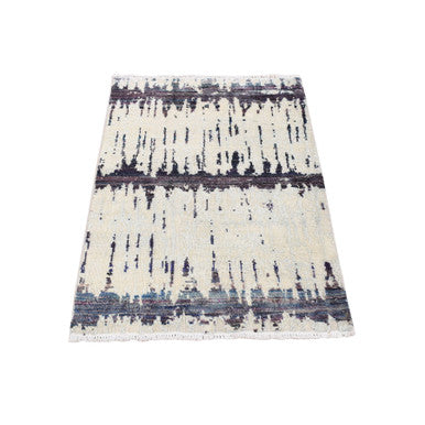 Modern and Contemporary Wool & Sari Silk Hand Knotted Rug Grey No Border 2.0X3.2 -O078104