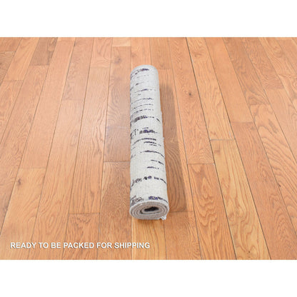 Modern and Contemporary Wool & Sari Silk Hand Knotted Rug Grey No Border 2.0X3.2 -O078104