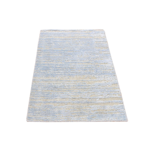 Modern and Contemporary Wool & Silk Hand Knotted Rug Blue No Border 2.0X3.0 -O078106