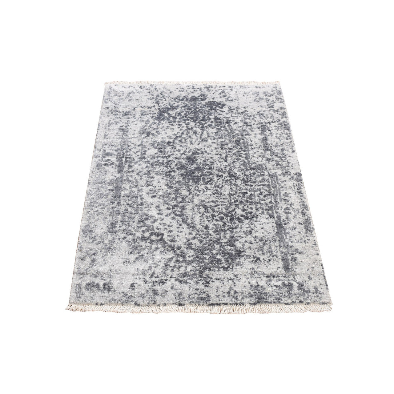 Gray 2'1" x 3'1" Transitional Hand knotted Wool/Silk Rug - Sku: O078107