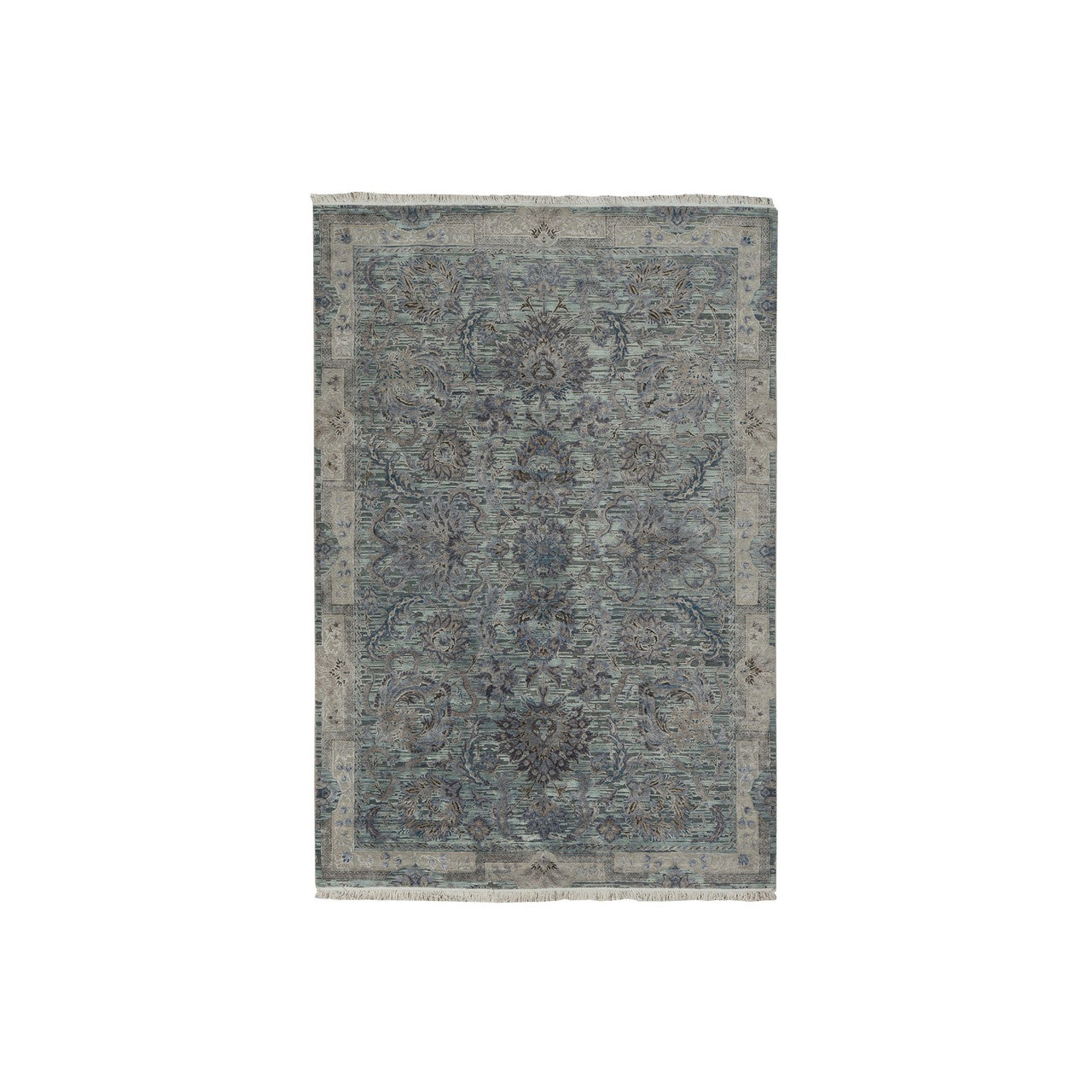 Oushak And Peshawar Wool & Silk Hand Knotted Rug Green Laurel Green 6.0X9.1 -O078110