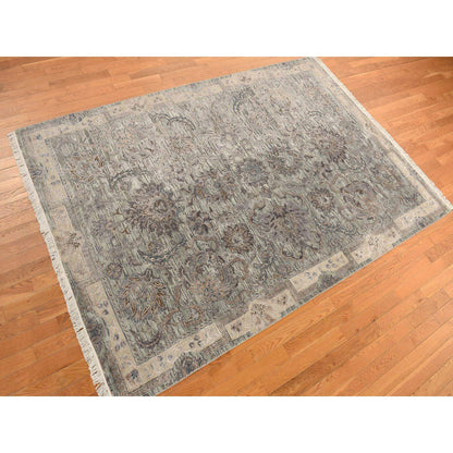 Oushak And Peshawar Wool & Silk Hand Knotted Rug Green Laurel Green 6.0X9.1 -O078110