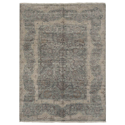 Oushak And Peshawar Wool & Silk Hand Knotted Rug Green Gray 8.10X11.10 -O078111
