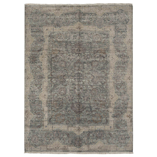 Oushak And Peshawar Wool & Silk Hand Knotted Rug Green Gray 8.10X11.10 -O078111