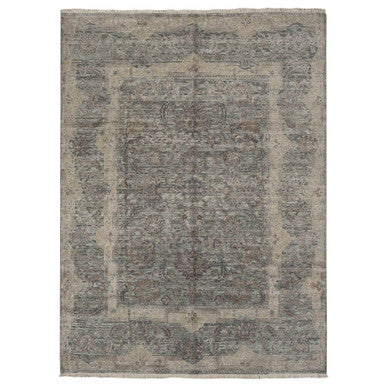 Oushak And Peshawar Wool & Silk Hand Knotted Rug Green Gray 8.10X11.10 -O078111