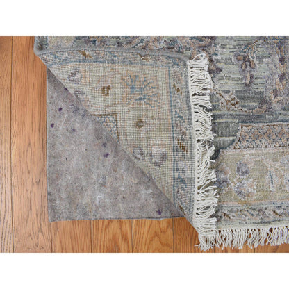 Oushak And Peshawar Wool & Silk Hand Knotted Rug Green Gray 8.10X11.10 -O078111