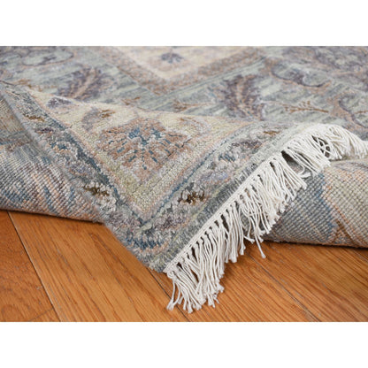 Oushak And Peshawar Wool & Silk Hand Knotted Rug Green Gray 8.10X11.10 -O078111