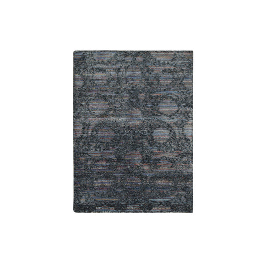 Transitional Wool & Silk Hand Knotted Rug Black No Border 5.9X7.10 -O078112