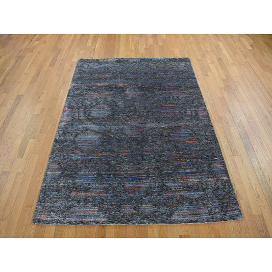 Transitional Wool & Silk Hand Knotted Rug Black No Border 5.9X7.10 -O078112