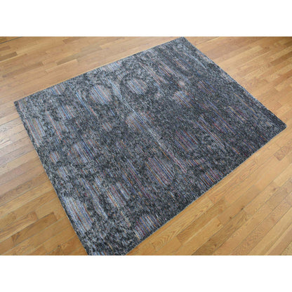 Transitional Wool & Silk Hand Knotted Rug Black No Border 5.9X7.10 -O078112