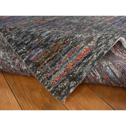 Transitional Wool & Silk Hand Knotted Rug Black No Border 5.9X7.10 -O078112