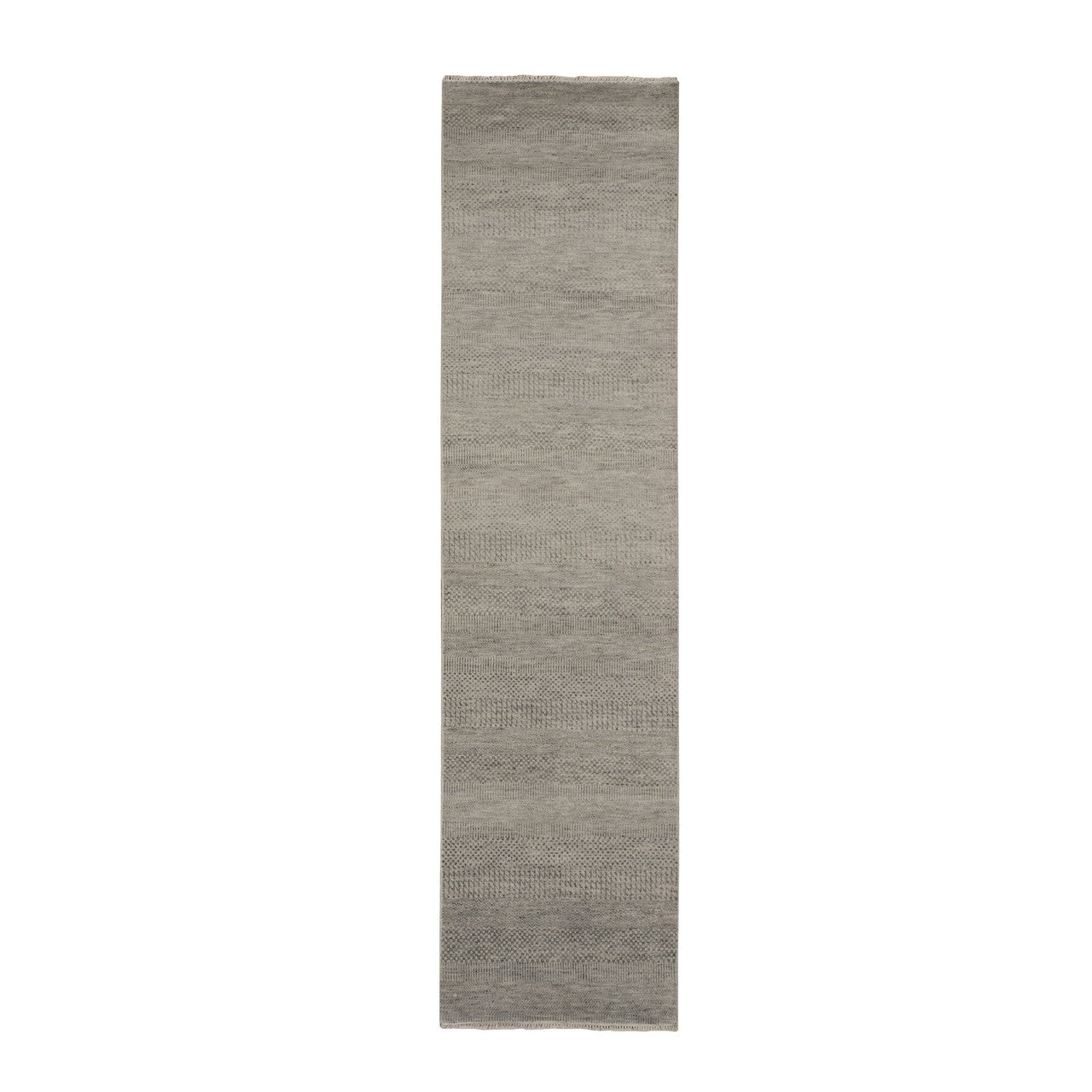 Gray 2'6" x 9'10" Modern and Contemporary Hand knotted Wool Rug - Sku: O078114
