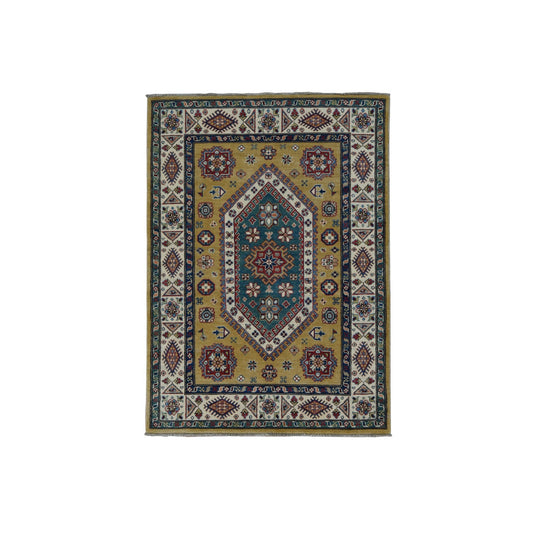 Kazak Wool Hand Knotted Rug Yellow White 4.0X5.7 -O078115