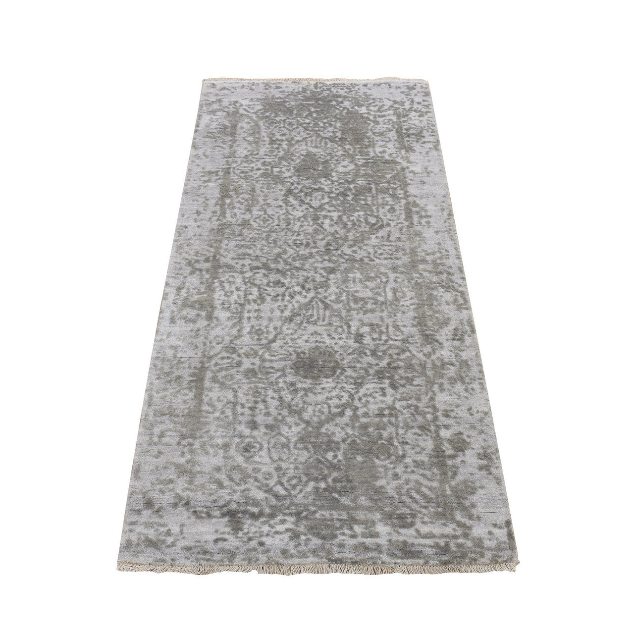 Gray 2'7" x 6'0" Transitional Hand knotted Wool/Silk Rug - Sku: O078117