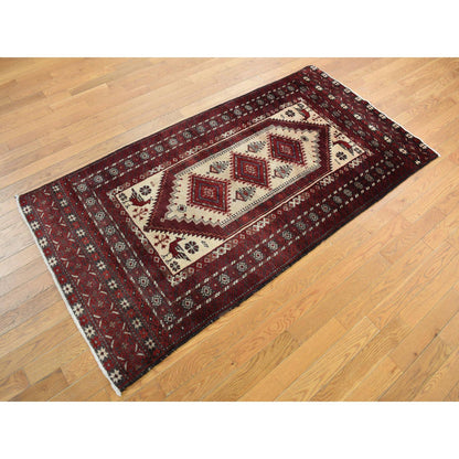 Tribal & Geometric Wool Hand Knotted Rug Red Red 3.7X7.1 -O078118