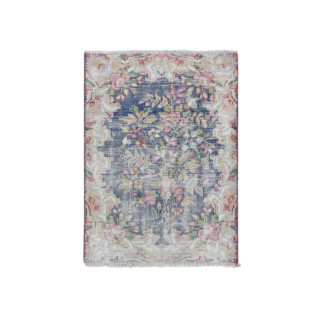 Blue 1'7" x 2'2" Overdyed & Vintage Color Hand knotted Wool Rug - Sku: O078120