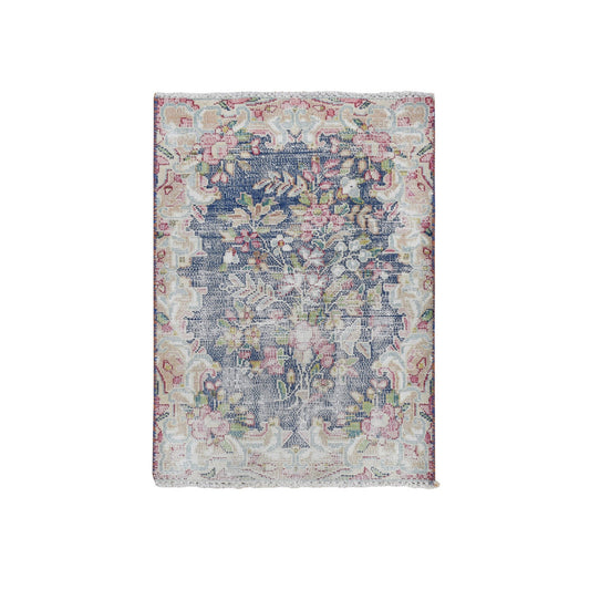 Overdyed & Vintage Wool Hand Knotted Rug Blue Tan Color 1.7X2.2 -O078120